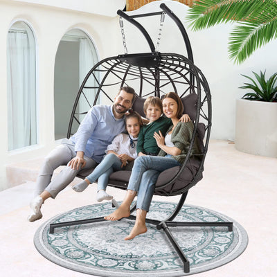 NICESOUL Double Egg Swing Chair with Stand, Oversized 2-Person Indoor Outdoor Hanging Hammock Chairs with Cushion, Wide and Large Comfy Loveseat, 700lbs Sturdy Porch Swings for Outside, Dark Gray