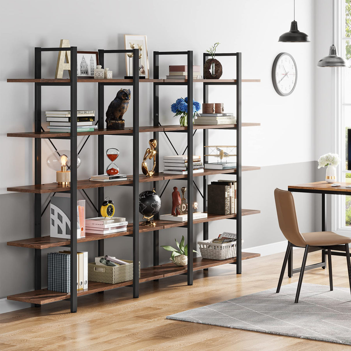 Tribesigns Vintage Industrial 5-Tier Bookshelf - Retro Brown, 72 H x 12 W x 47 L Inches Tribesigns