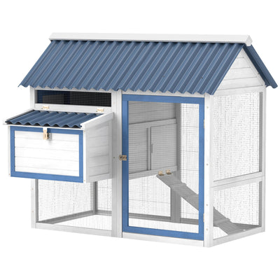 PawHut 55.5" Chicken Coop, Wooden Hen House with Run Box, Nesting Box, Removable Tray, Ramp, Outdoor Backyard Poultry Cage for 2-3 Chickens, White