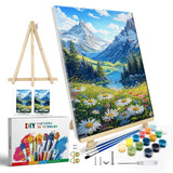 JOOZ Mountain Paint by Numbers Kit for Adults with Frame, Landscape Paint by Number with Easel, DIY Landscape Flower Adult Paint by Number Kits Framed Canvas for Home Wall Decor 8 x 12 Inch JOOZ