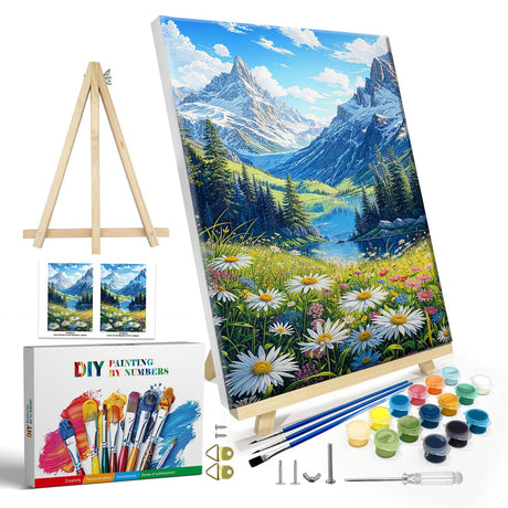 JOOZ Mountain Paint by Numbers Kit for Adults with Frame, Landscape Paint by Number with Easel, DIY Landscape Flower Adult Paint by Number Kits Framed Canvas for Home Wall Decor 8 x 12 Inch JOOZ