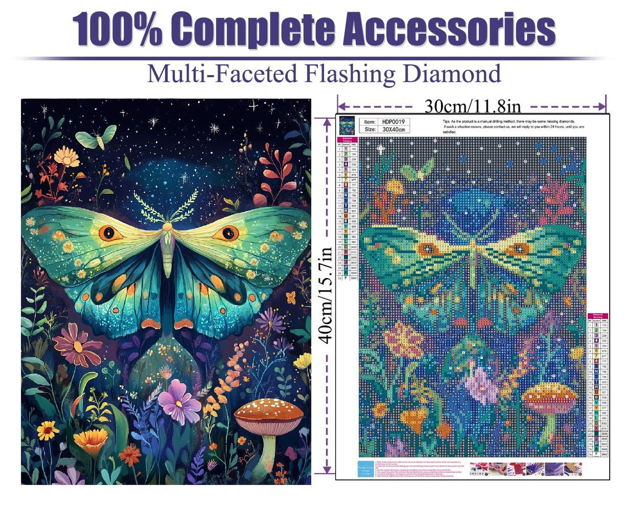 VividMeng Moth Diamond Art Kits for Adults,Mushroom Diamond Painting Kit for Adults,DIY Full Drill Diamond Painting Moth Gem Art and Crafts 12x16inch VividMeng