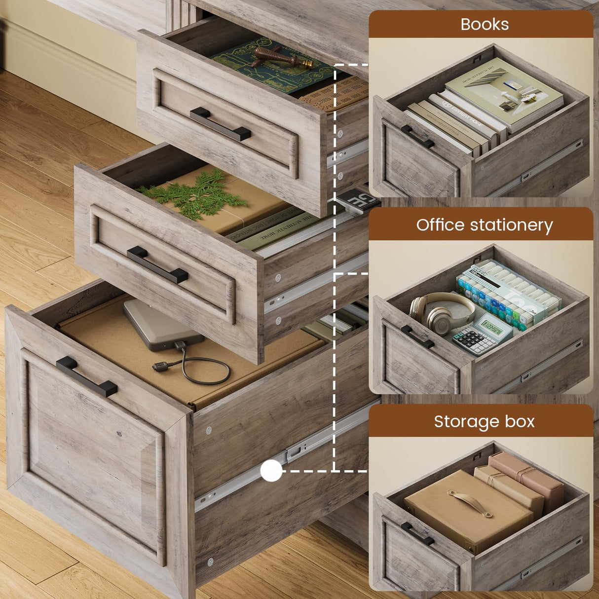 Itaar Farmhouse 55" Executive Desk, Computer Desk with Storage Drawers and Power Outlet, Home Office Desk, Workstation for Office Home, Grey Itaar