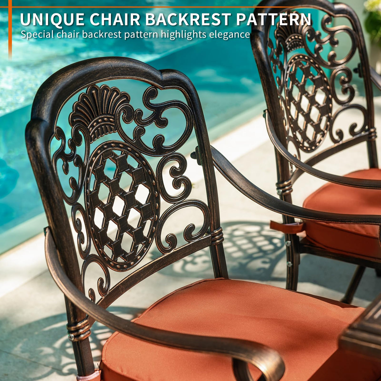 ADREAK 7-Piece Patio Furniture Dining Set, All-Weather Cast Aluminum Outdoor Table and Chairs for 6, Includes 4 Fixed Chairs & 2 Swivel Chair & 60’’ Rectangular Dining Table, Red ADREAK