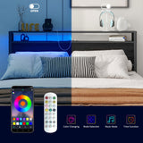 Queen Bed Frame with Storage Headboard/LED Lights,Metal Platform Bed Frame Queen Size with Storage Charging Station,Queen Bed Frame No Box Spring Needed,Heavy Duty Metal Slats,Bed Base,No Noise,Black HOJINLINERO