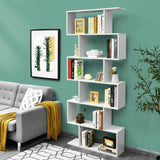 Tangkula 6 Tier S Shaped Bookshelf, 31.5''L x 9''W x 75''H, Wooden Bookcase and Bookshelves w/Anti-Toppling Device, Room Divider Display Shelves for Living Room, Home Decor, 6 Shelf Bookshelf Tangkula