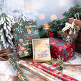 WRAPAHOLIC Christmas Wrapping Paper Roll - Mini Roll - 3 Rolls - 17 Inch x 120 Inch Per Roll - Bird, Christmas Garland, Holly and Pinecones Holiday Design with Metallic Foil Shine WRAPAHOLIC
