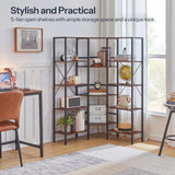 HOOBRO Industrial Corner Bookshelf, 5-Tier L-Shaped Bookcase, Open Display Storage Rack, Floor Standing Storage Shelf, for Living Room, Bedroom, Home Office, Rustic Brown and Black BF68SJ01 HOOBRO