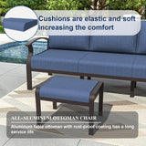 Kurapika Patio Furniture Set 8-Piece Aluminum Sectional Sofa with Armrest, Modern Outdoor Conversation Set, Metal Corner Sofa with Ottoman, Navy Blue Kurapika