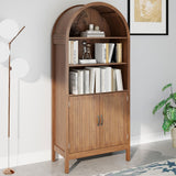 Lxsxlome 70.9" Arched Bookcase Bookshelf with Fluted Doors,5 Tier Mid-Century Modern Bookshelf Storage Cabinet,Wood Standing Tall Bookcase with Open Display Shelf for Home Office Living Room Bedroom Lxsxlome