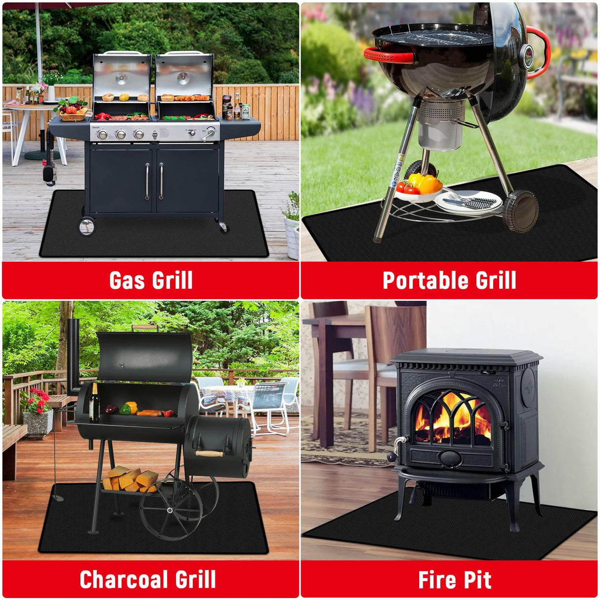 Rumlick 48 x 30 inch Under Grill Mats for Outdoor Grill, Double-Sided Fireproof, Oil and Waterproof Protective Mat for Grass and Deck, Outerdoor BBQ Mat Fire Pit Mat Fireplace Mat rumlick