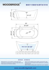 WOODBRIDGE 59" Acrylic Freestanding Bathtub Contemporary Soaking White Tub with Brushed Gold Overflow and Drain，BTA1516-BG-Drain-&O WOODBRIDGE