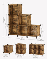 SONGMICS 6 Cube Storage Organizer, DIY Closet Shelf, Plastic Clothes Organizer, Modular Bookcase, 11.8 x 11.8 x 11.8 Inch Cubes, with Feet and Rubber Mallet, Rustic Brown ULPC111A01 SONGMICS