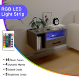 Homaterial Floating Nightstand with Charging Station and LED Lights, Floating Bedside Table with Drawers Wall Mounted Nightstands,for Bedroom Room, 21.3" x 11.8" x 10",Grayish Brown Homaterial