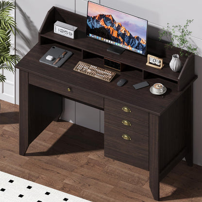 4 EVER WINNER Office Desk with File Drawer, 47 Inch Computer Desk with Drawers and Monitor Stand, Writing Desk for Bedroom, Study Table for Small Spaces, Coffee