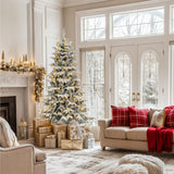 YITAHOME Pre-Lit Flocked Artificial Christmas Tree with Remote, 6.5 FT Snow Flocked Natural Layered Christmas Tree with 760 PE & PVC Mixed Tips and 350 Lights for Home, Office, Party Decoration YITAHOME