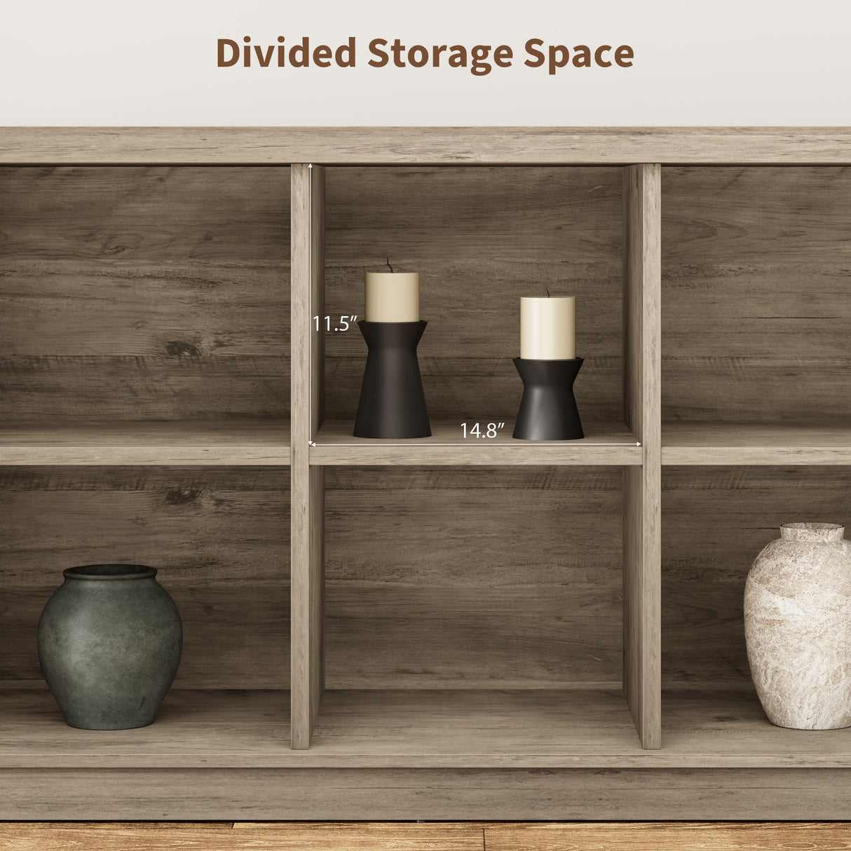 GarveeHome 8 Cube Storage Organizer Bookshelf, Farmhouse Horizontal Bookcase, 62 in Wood Storage Bookcase for Entryway, Long Low Bookshelves for Living Room (Grey, 8 Cube) GarveeHome