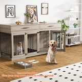 Rophefx Large Dog Crate Furniture for 2 Dogs, 72" Double Dog Kennel Indoor Furniture with 2 Storage Drawers and Removable Divider, Wooden Dog Cage with 4 Bowls, Dog House TV Stand, Rustic Grey Rophefx