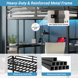MAKIAAP Full Metal Loft Bed with Desk, Wardrobe & Storage Stairs – Heavy Duty Frame with LED Lights & Charging Station, Space-Saving Design for Adults & Teens (Black, Full) MAKIAAP