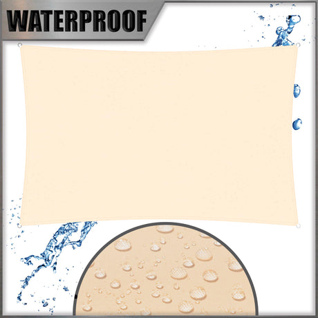 Amgo 14' x 14' Beige Square Waterproof Sun Shade Sail UPF50+ AMWTPS14 Canopy Awning Shelter, 98% UV Blockage Water Resistant, Outdoor Backyard Patio Garden Carport (We Make Custom Size) Amgo
