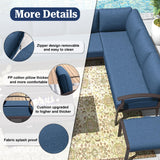 Kurapika Patio Furniture Set 8-Piece Aluminum Sectional Sofa with Armrest, Modern Outdoor Conversation Set, Metal Corner Sofa with Ottoman, Navy Blue Kurapika