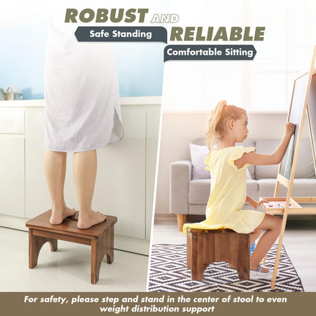 FANATU Wooden Step Stool, 9in One Step Stool for Adults, Wooden Beside Step Platform with 550 Load Capacity, Heavy Duty/Portable/Nonslip/Durable Construction Safe Step Support for Bedroom/Home Kitchen FANATU