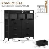 Lulive 9-Drawer Dresser & Chest of Drawers with LED Lights, Power Outlets & Acrylic Window - Modern Storage Organizer for Bedroom, Living Room, Closet (Black) Lulive