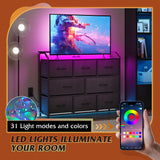 WLIVE Led Dresser for Bedroom, Black Dresser TV Stand for Bedroom with LED Lights and Power Outlet, Wide Chest of Drawers for Hallway, 8 Fabric Drawers for Living Room and Entryway, Easy to Assemble WLIVE