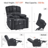 MCombo Power Lift Recliner Chair for Elderly, Lift Chair with Heat and Massage, USB &Type C Ports, Cup Holders, Fabric 7095 (Medium, Dark Grey) MCombo