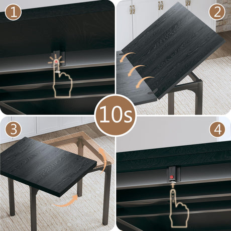 HUAHUU Dining Table Set for 4, Extendable Kitchen Table Cushion Chairs Set of 4, Rectangle Dining Table with Metal Frame & MDF Board, Folding for Small Apartment Saving Space, Black HUAHUU