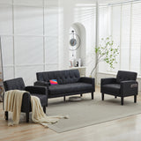 TYBOATLE Sofa Couch 62" W Loveseat w/ 2 USB Charger Ports & 2 Cupholders, Mid-Century Modern Tufted Small Love Seat Couches for Office, Living Room,Bedroom,Apartment,Dorm (3, Black) TYBOATLE