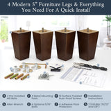 Airy Abode Walnut Brown Square Furniture Legs Set of 4 - Pick Your Size and Color Airy Abode