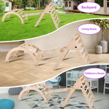 Agiyimi 4 in 1 Pikler Triangle Climber, Foldable Wooden Triangle Ladder Montessori Climbing Toys with Ramp Arch Climber Rocker Indoor Outdoor Gym Playground Climbing Toys for Toddlers(Natural) Agiyimi
