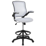Flash Furniture Kale Mid-Back White Mesh Ergonomic Drafting Chair | Adjustable Foot Ring, Flip-Up Arms Flash Furniture