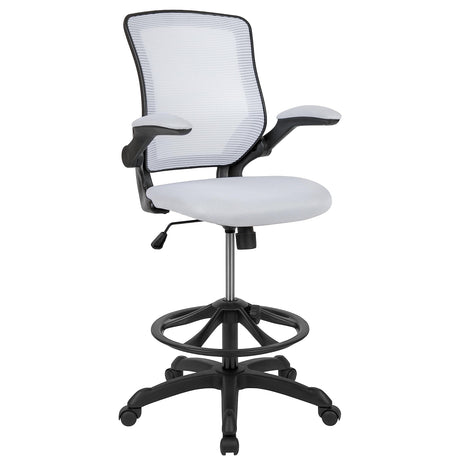 Flash Furniture Kale Mid-Back White Mesh Ergonomic Drafting Chair | Adjustable Foot Ring, Flip-Up Arms Flash Furniture