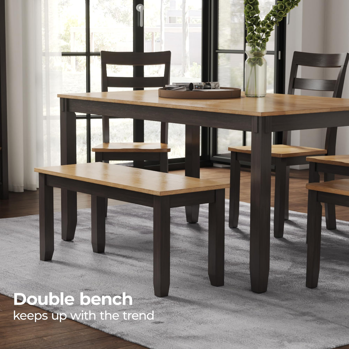 Signature Design by Ashley Gesthaven Casual Dining Table with 4 Chairs and Bench, Set of 6, Light Brown & Dark Brown Signature Design by Ashley