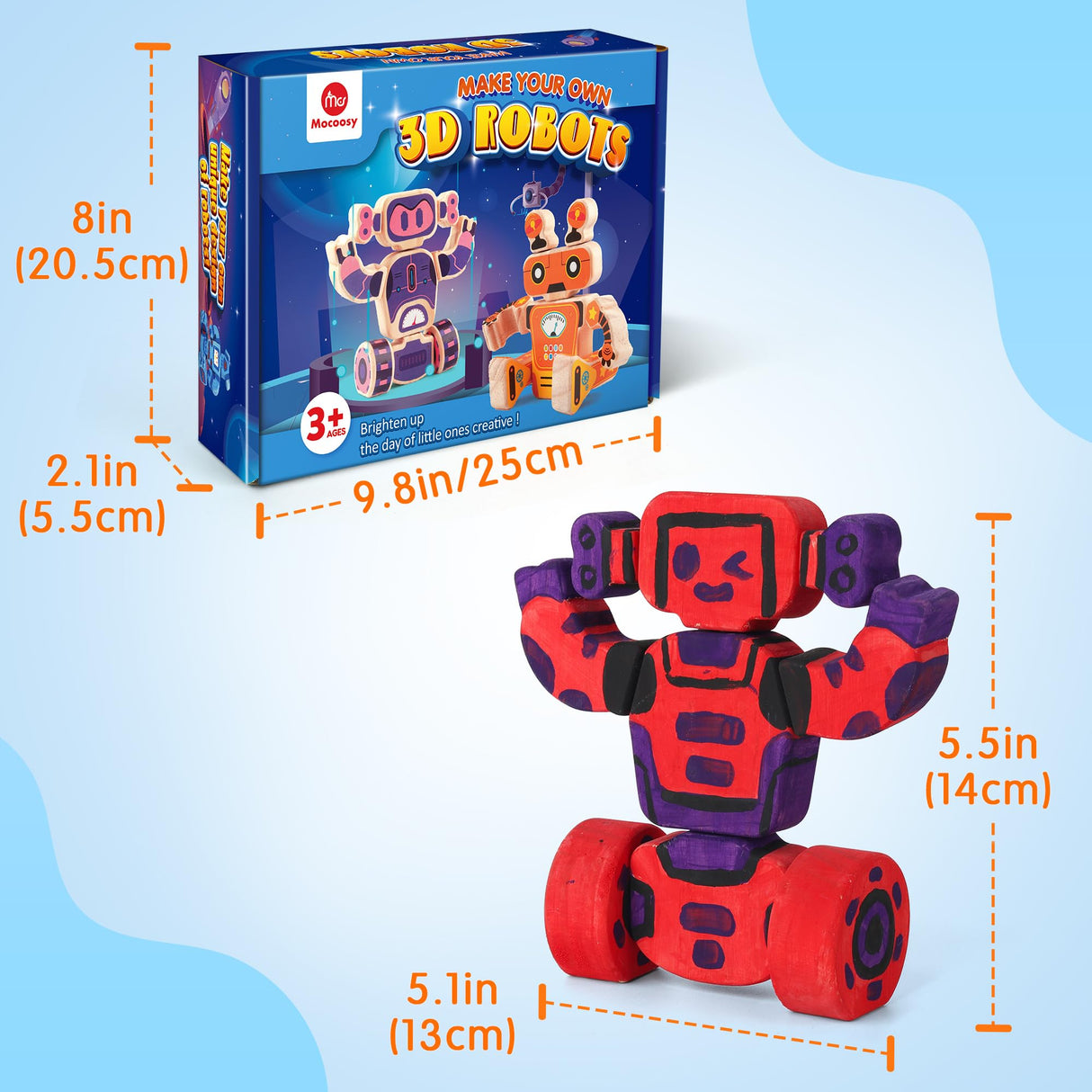 Mocoosy 4 Wooden Robot Toys for Kids Ages 3-5, Building & Painting Your Own Robot Craft Kit with Paints and Stickers, Wood Robot Painting Art Supplies Educational Gift for 6 8 10 12 Years Old Mocoosy