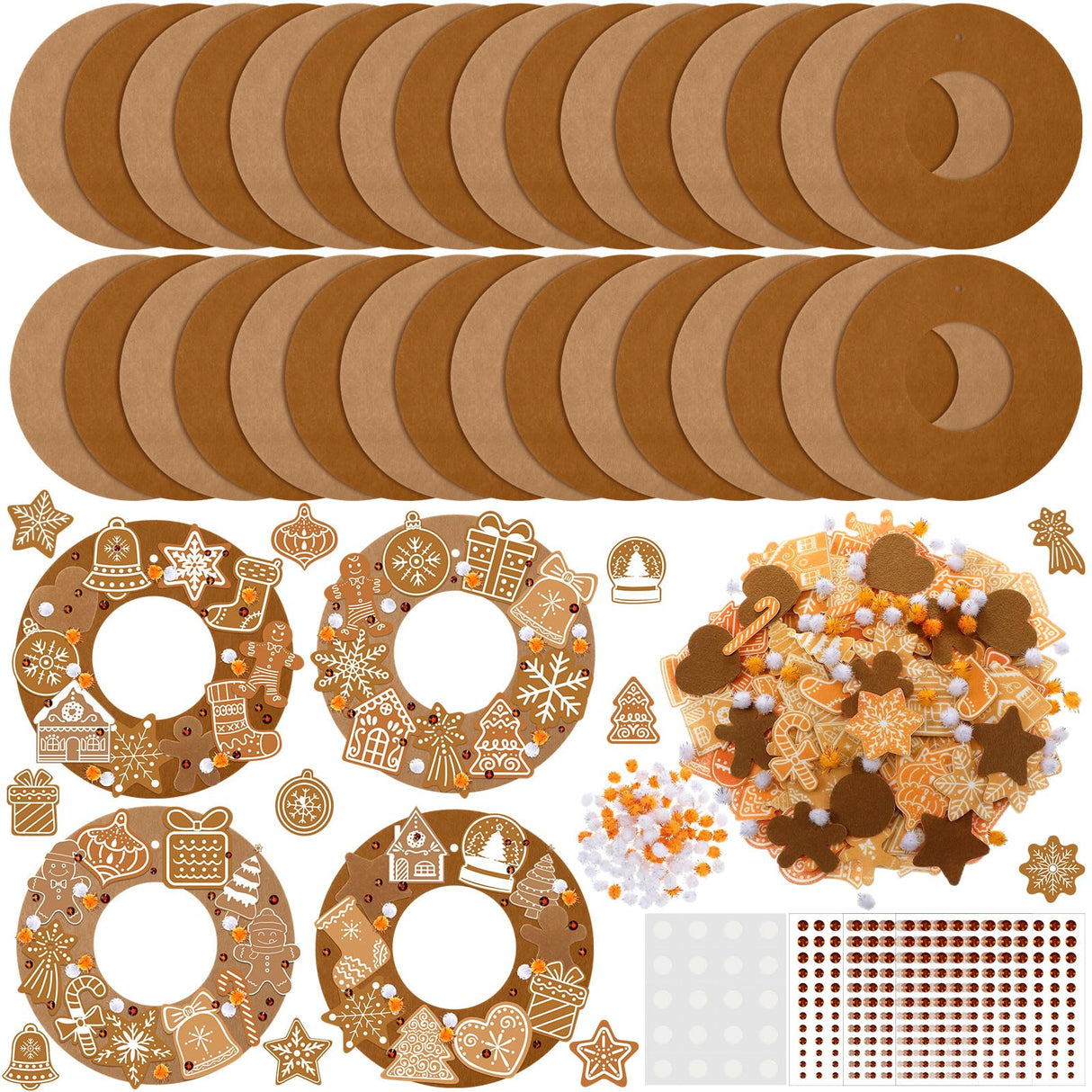 472 Pcs DIY Christmas Craft Kits Xmas Tree Wreath Craft Gingerbread Men Bell Snowflakes Wreath Arts Christmas Hanging Ornaments with Gingerbread Houses Gift Boxes Sticker for Xmas Indoor Outdoor Decor Wavwavw