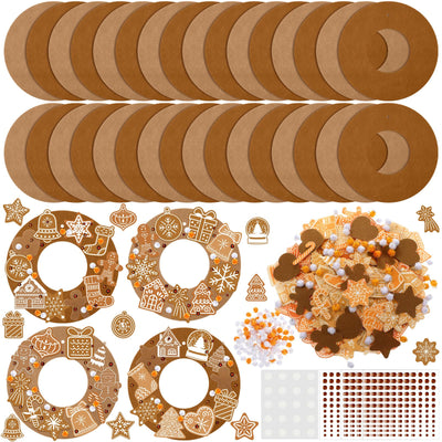 472 Pcs DIY Christmas Craft Kits Xmas Tree Wreath Craft Gingerbread Men Bell Snowflakes Wreath Arts Christmas Hanging Ornaments with Gingerbread Houses Gift Boxes Sticker for Xmas Indoor Outdoor Decor