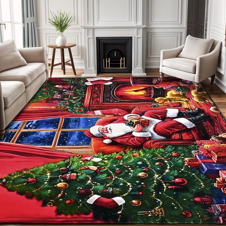 FRAMICS Christmas Area Rug for Living Room, Santa Claus Fireplace and Christmas Tree Area Rugs, Non Slip Washable Door Mat Indoor, Christmas Rugs 3 x 5 Ft for Kitchen Bedrooms Bathroom, Xmas Decor FRAMICS