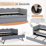 Twin to King Daybed with Trundle, USB Ports Soft Upholstered Daybed with Pop Up Trundle Bed Twin, Modern Extendable Day Bed Frame for Kids Bedroom Living Room Guest Room Small Places Navy Blue Deolme