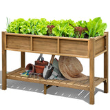 DWVO 48x18x30in Raised Garden Bed, Poly Wood Planter Box Stand,Weather Resistant Planter Box with Legs & Storage Shelf, Elevated Garden Bed for Backyard, Patio, Balcony,Brown DWVO