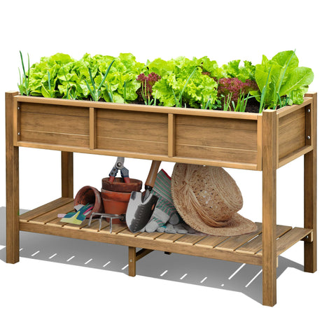 DWVO 48x18x30in Raised Garden Bed, Poly Wood Planter Box Stand,Weather Resistant Planter Box with Legs & Storage Shelf, Elevated Garden Bed for Backyard, Patio, Balcony,Brown DWVO