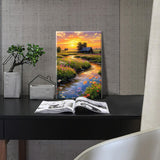 HeeBenor Framed Paint by Numbers Kit for Adults, Sunset Landscape Paint by Number with Easel, DIY Flowers Landscape Oil Painting Kit, Adult Paint by Number Kits Framed Canvas for Home Decor 8x12 Inch HeeBenor