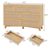 VIAGDO Rattan Dresser for Bedroom, 7 Drawer Dresser with Natural Rattan Drawers, Wooden Wide Cabinet with Gold Handles, Modern Closet Storage Chest of Drawers for Nursery Entryway Living Room VIAGDO