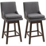 HOMCOM Bar Height Bar Stools Set of 2, Armless Upholstered Swivel Barstools Chairs with Soft Padding Cushion and Wood Legs, Dark Gray HOMCOM