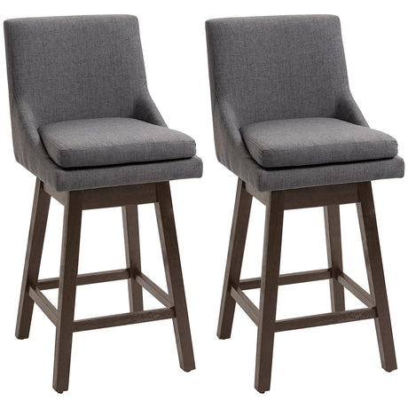 HOMCOM Bar Height Bar Stools Set of 2, Armless Upholstered Swivel Barstools Chairs with Soft Padding Cushion and Wood Legs, Dark Gray HOMCOM