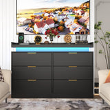 knoworld 6 Drawer Dresser for Bedroom, Black Dresser with LED Lights and Power Outlet, Wooden Dresser Modern Chest of Drawers, Tall Wide Drawer Dresser for Bedroom, Living Room, Entryway, Hallway knoworld