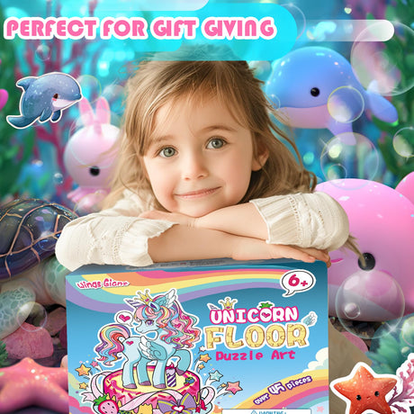 Large Shimmery Unicorn Floor Puzzle for Kids Ages 4-8, 45+ Pieces Large Jigsaw Puzzle for Kids&Toddler Ages 3 4 5 6 7 8, Educational Puzzels Unicorn Toys for Girls Unicorn Christmas Birthday Gift Wings Giant
