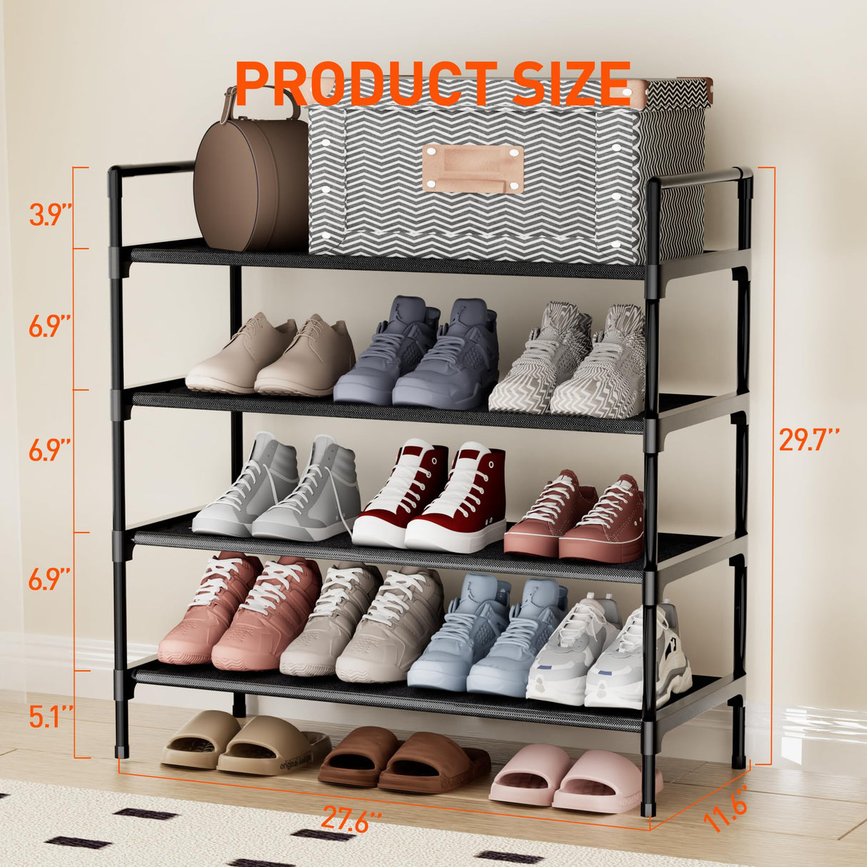 Nbwxcwbs Shoe Rack 4 Tier Shoe Organizer Shoe Storage Shoe Rack for Narrow Hallway Entryway Bedroom Easy Assembly (Black) Nbwxcwbs